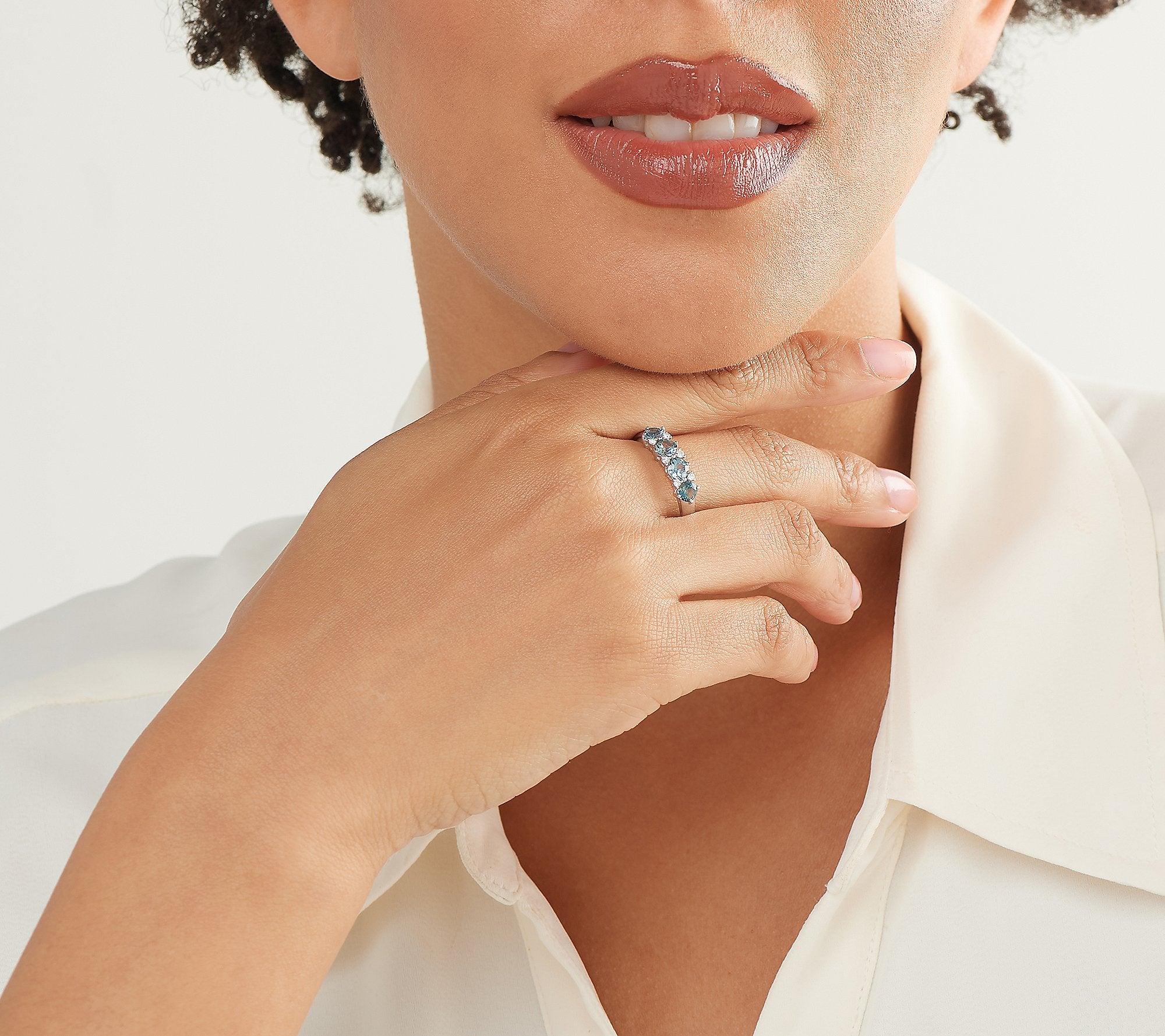 Vault Discoveries Teal Sapphire Band Ring 14K White Gold, Size 11