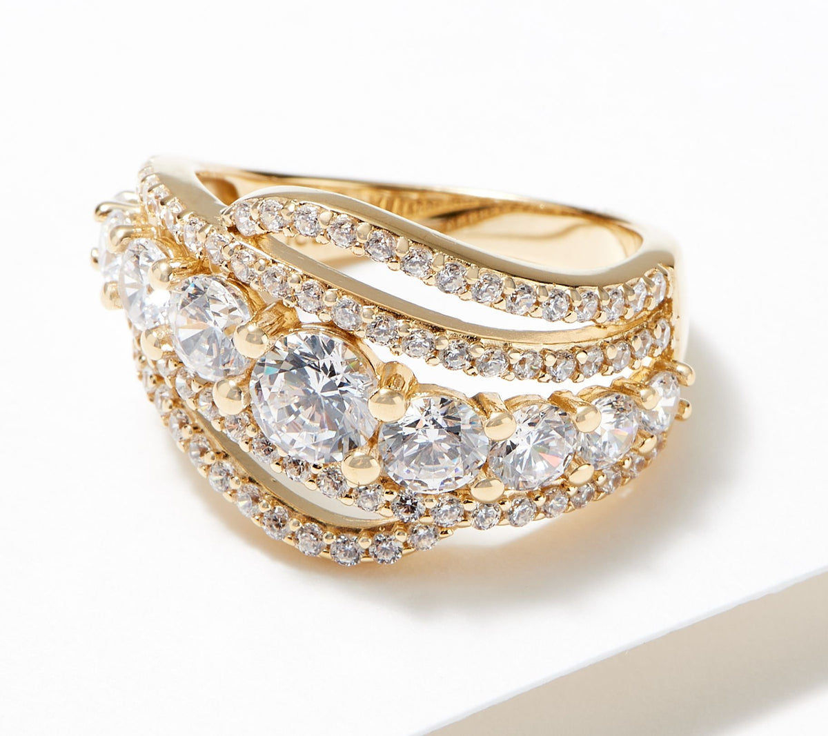 Diamonique 14K Gold Clad Sterling Silver Round Cascading Band Ring Size 7