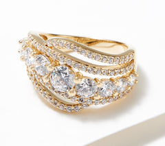 Diamonique 14K Gold Clad Sterling Silver Round Cascading Band Ring Size 7
