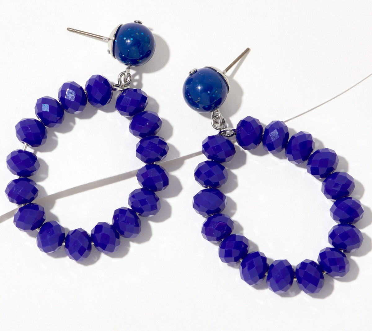 Denim & Co. Americana Beaded Orbital Drop Earrings, Blue