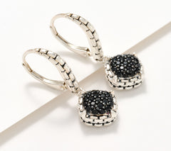 JAI Sterling Silver Signature Black Spinel Pave Lever Back Earrings
