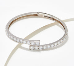 Diamonique Sterling Silver Graduated Stone Bypass Adjustable Cuff