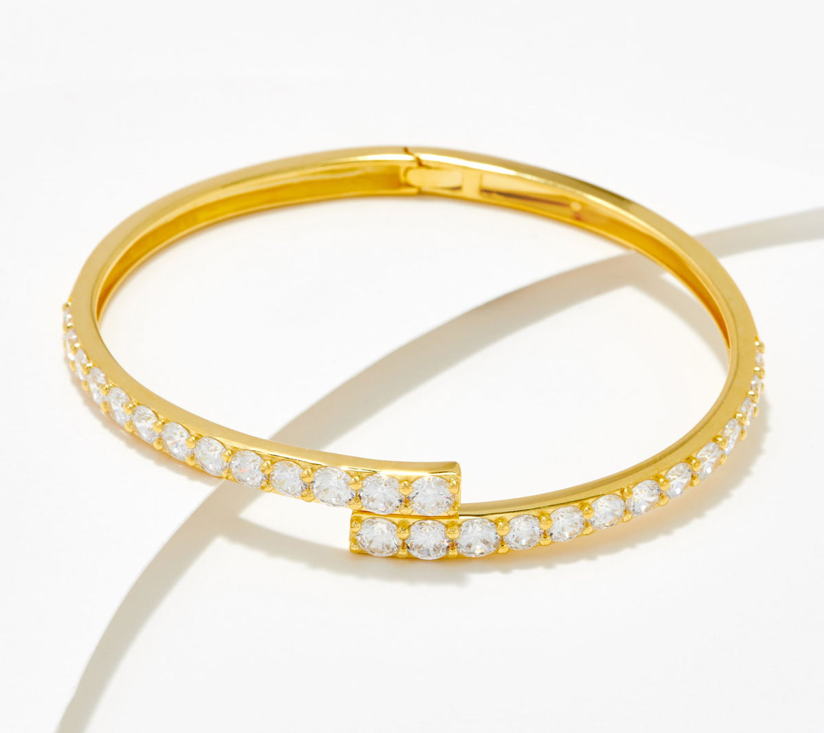 Diamonique Sterling Silver Goldclad Graduated Stone Bypass Cuff Bracelet, Adjustable