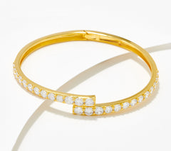 Diamonique Sterling Silver Goldclad Graduated Stone Bypass Cuff Bracelet, Adjustable