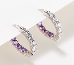 Diamonique Silver Terling Two Color Clear/purple Stone Huggie Hoop Earring