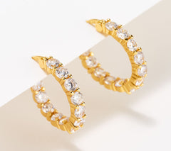 Diamonique Clear Color Stone Huggie Hoop Earrings, 14K Gold-Plated Sterling Silver