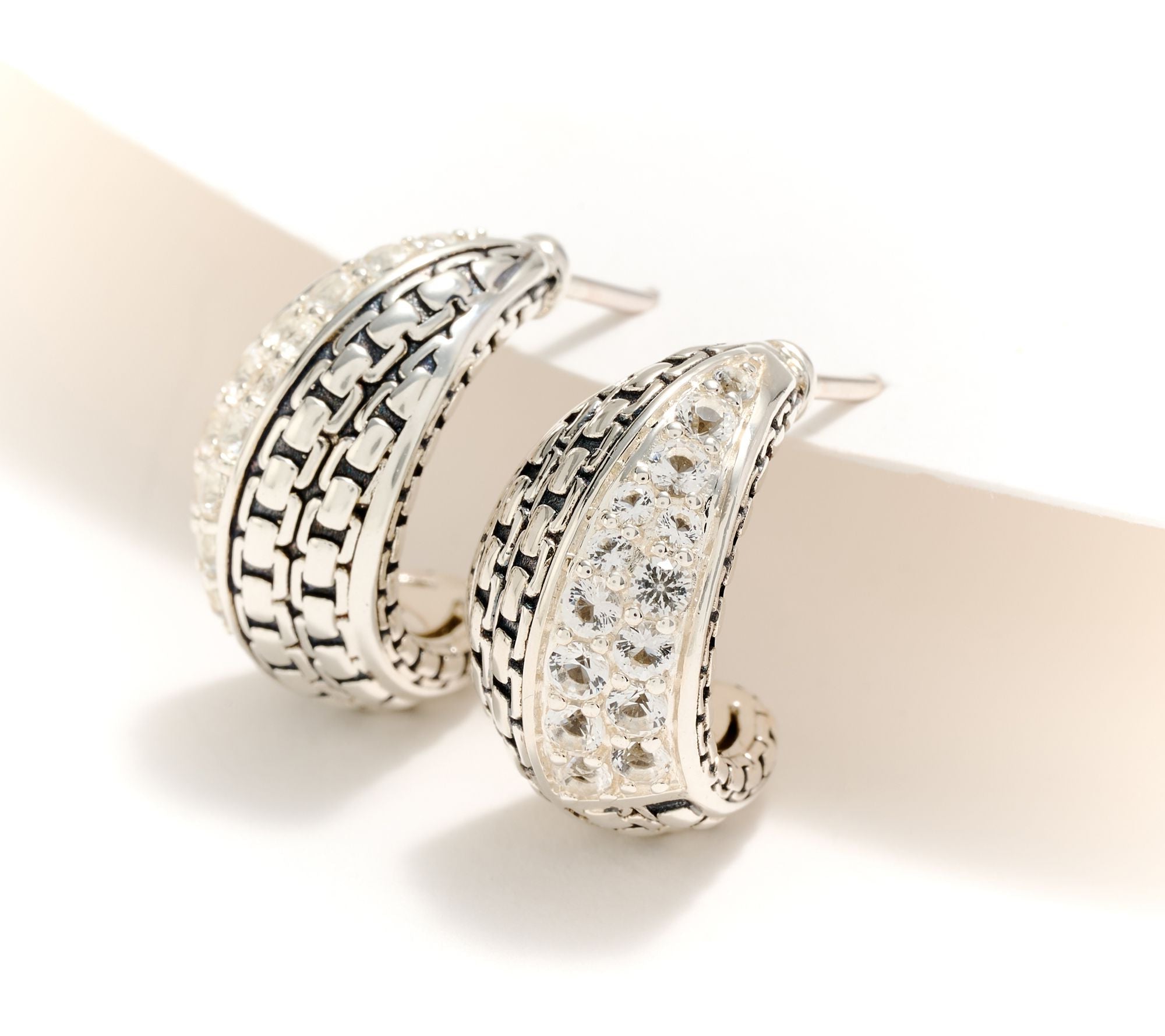 JAI Sterling Silver Signature Pave White Topaz Huggie Hoop Earrings