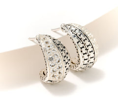 JAI Sterling Silver Signature Pave White Topaz Huggie Hoop Earrings