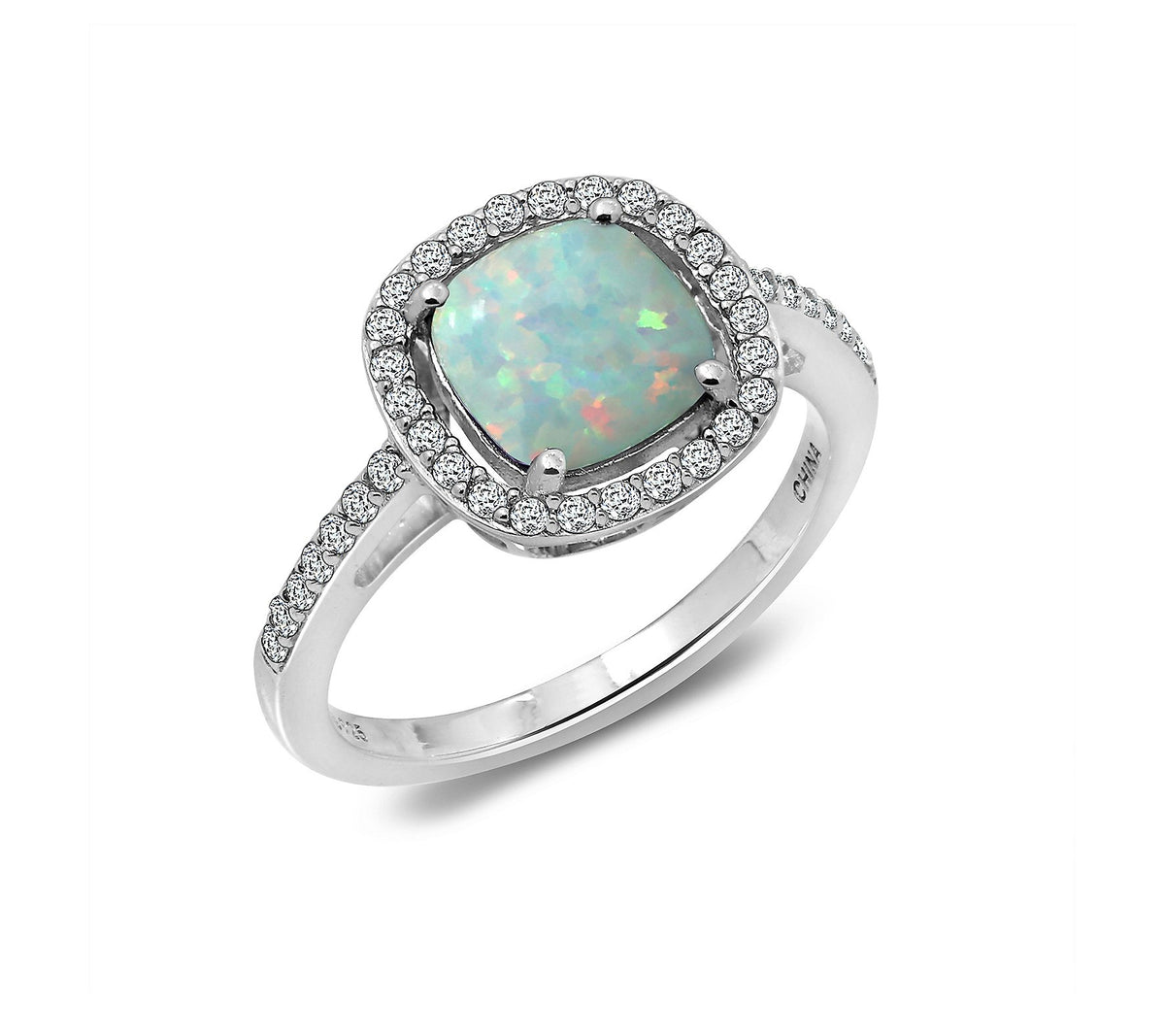 Diamonique Sterling Silver Opal Halo Ring Size 7"