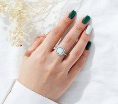 Diamonique Sterling Silver Opal Halo Ring Size 7"