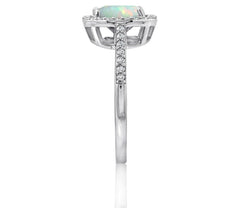 Diamonique Sterling Silver Opal Halo Ring Size 7"