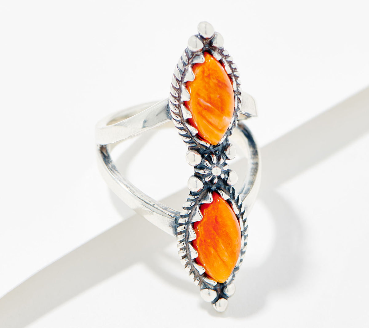 American West Sterling Silver Orange Spiny Split Shank Ring, Size 9