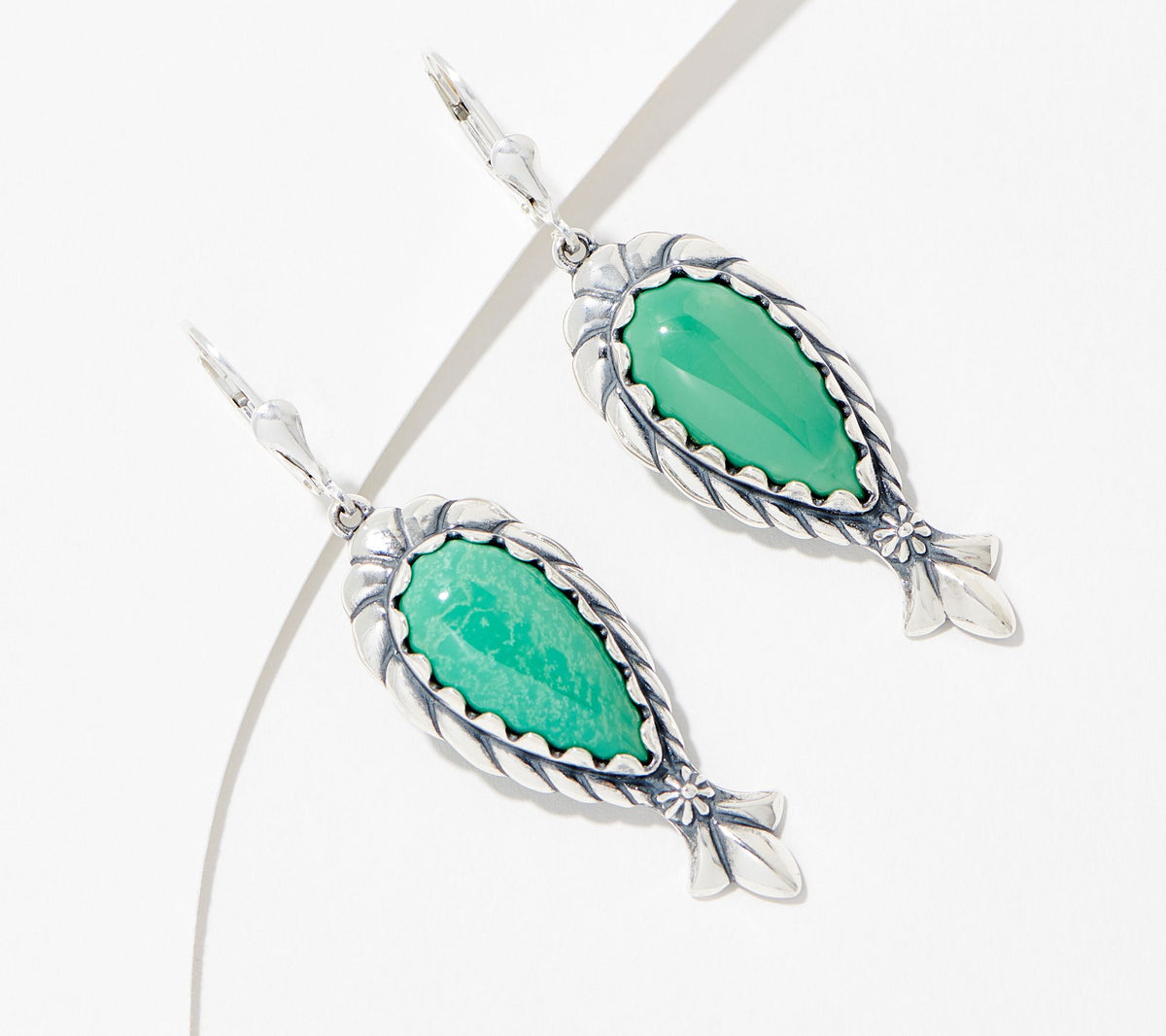 American West Sterling Silver Green Turquoise Squash Earrings, 2-1/4"