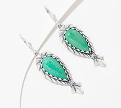 American West Sterling Silver Green Turquoise Squash Earrings, 2-1/4"