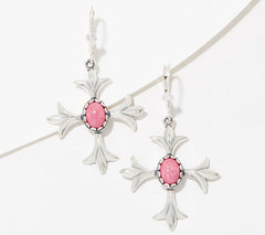 American West Sterling Silver Cross Rhodonite Lever Back Earrings. 2"