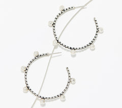 JAI Sterling Silver Hammered Bead 2" Hoop Earrings