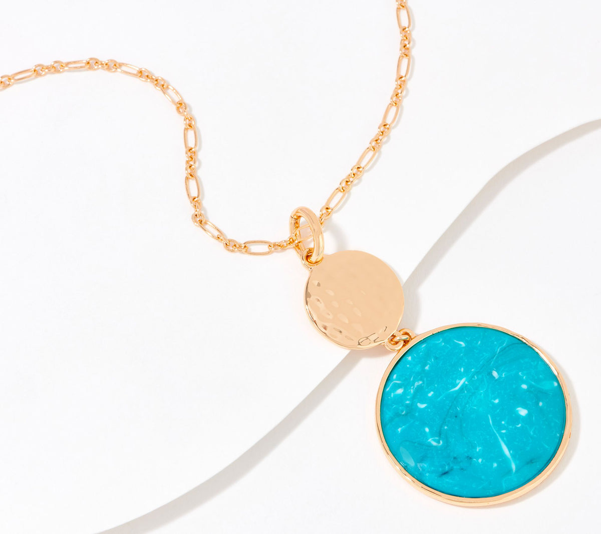 Denim & Co. Colored Disk Pendant Turquoise Goldtone Necklace