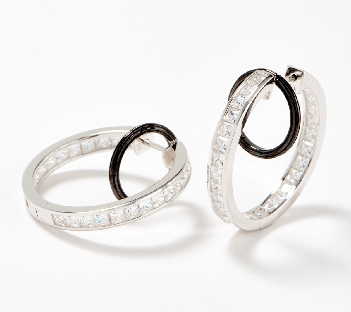 Diamonique x Katrina 1" Satellite Hoop Earrings, Rhodium-Plated Sterling Silver