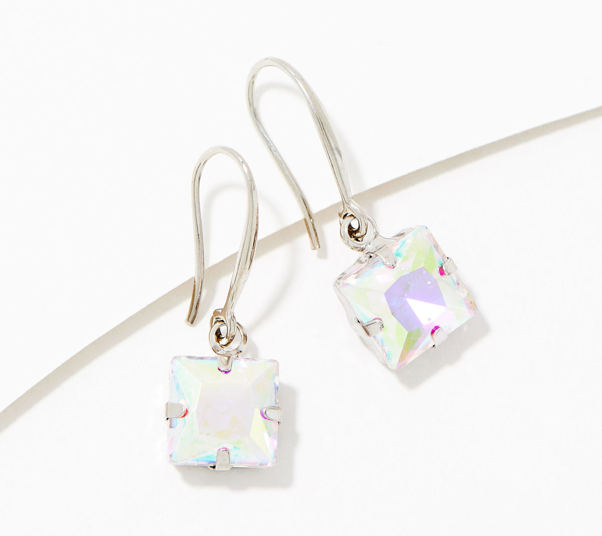 Kirks Folly Silvertone Aurora Borealis Essentials Square Riviere Earrings,
