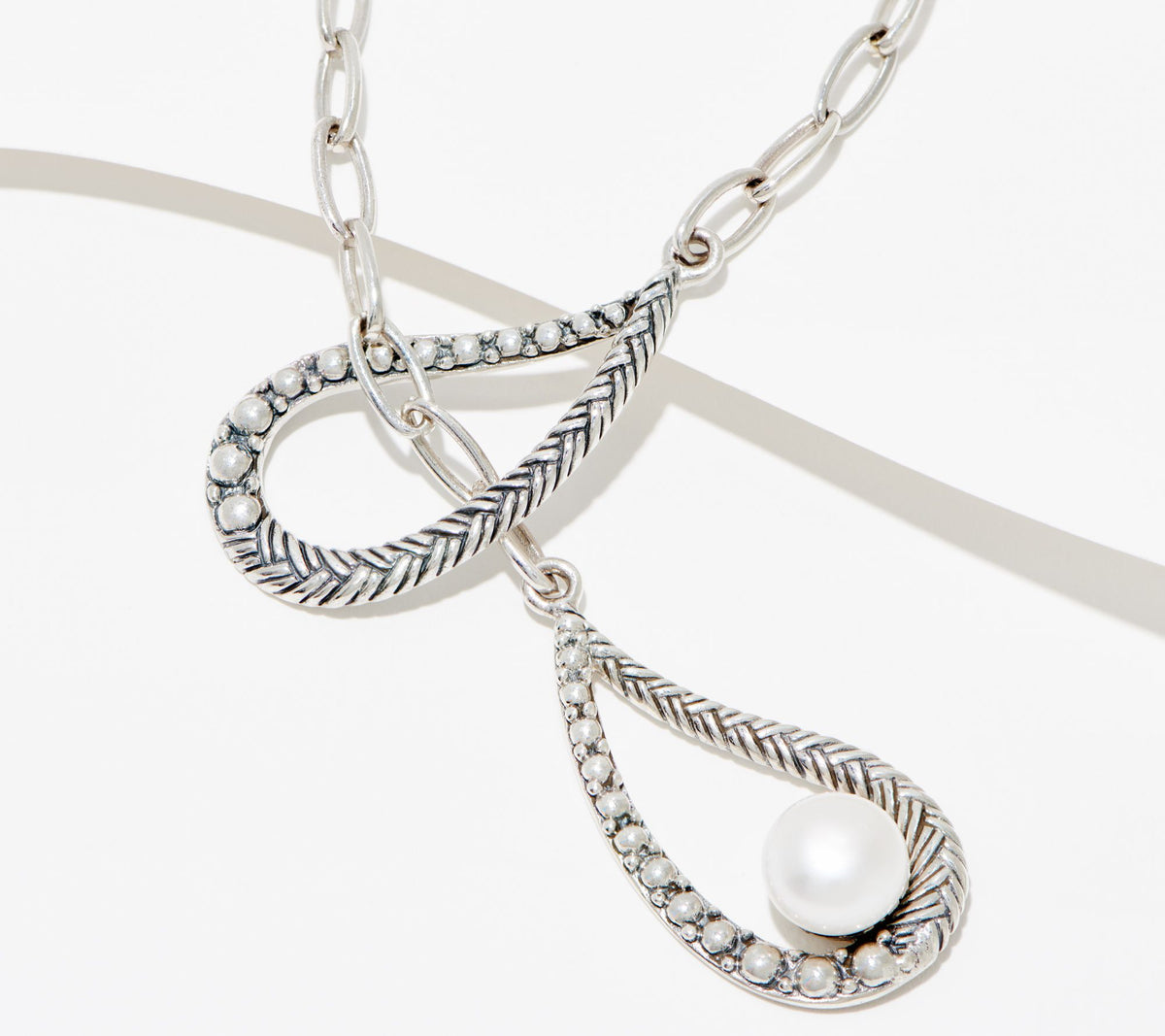 Artisan Crafted Sterling Silver Lariat Paisley Necklace, 22"