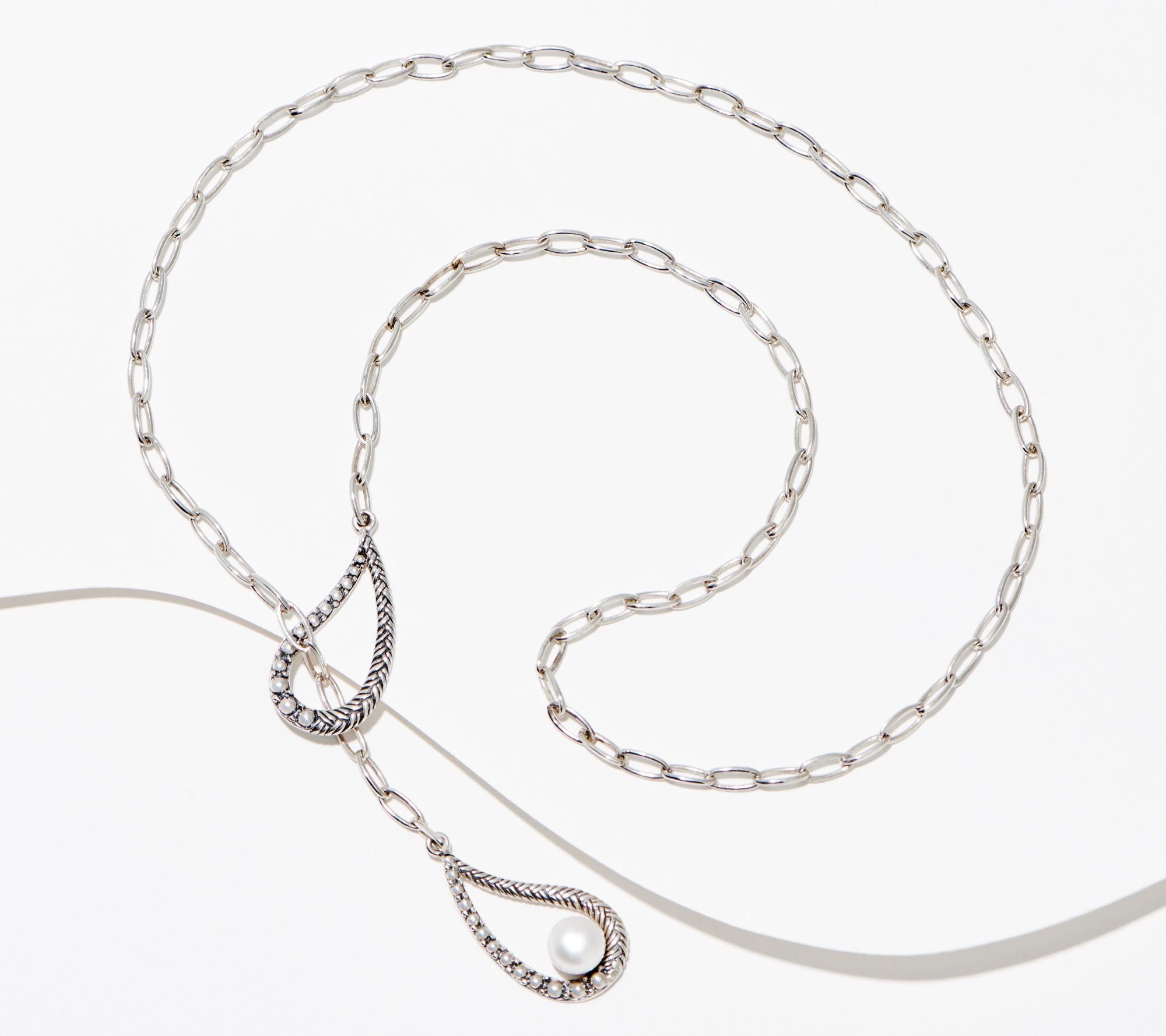 Artisan Crafted Sterling Silver Lariat Paisley Necklace, 22"