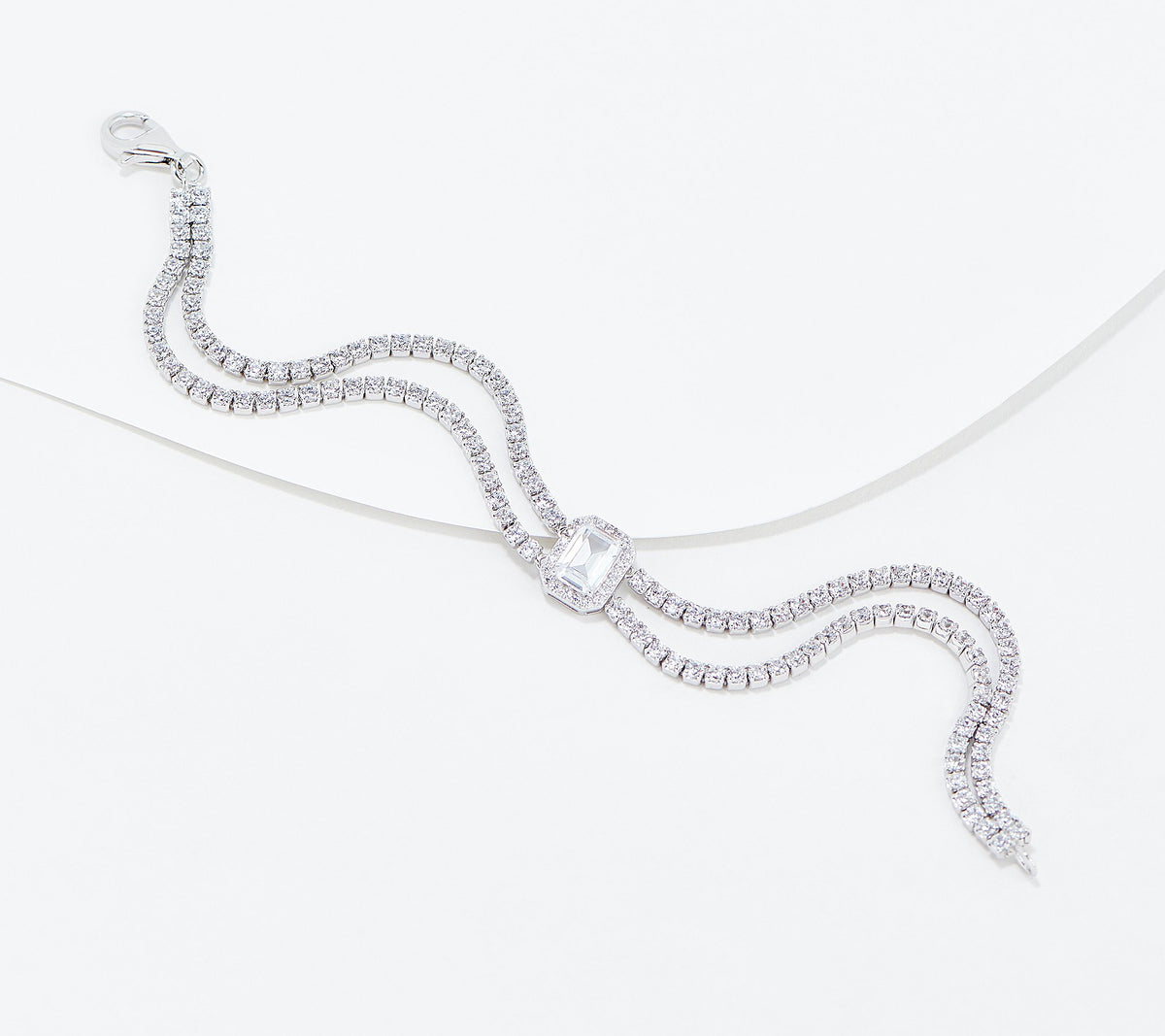 Diamonique Double Row Tennis Bracelet, Sterling Silver, 8"