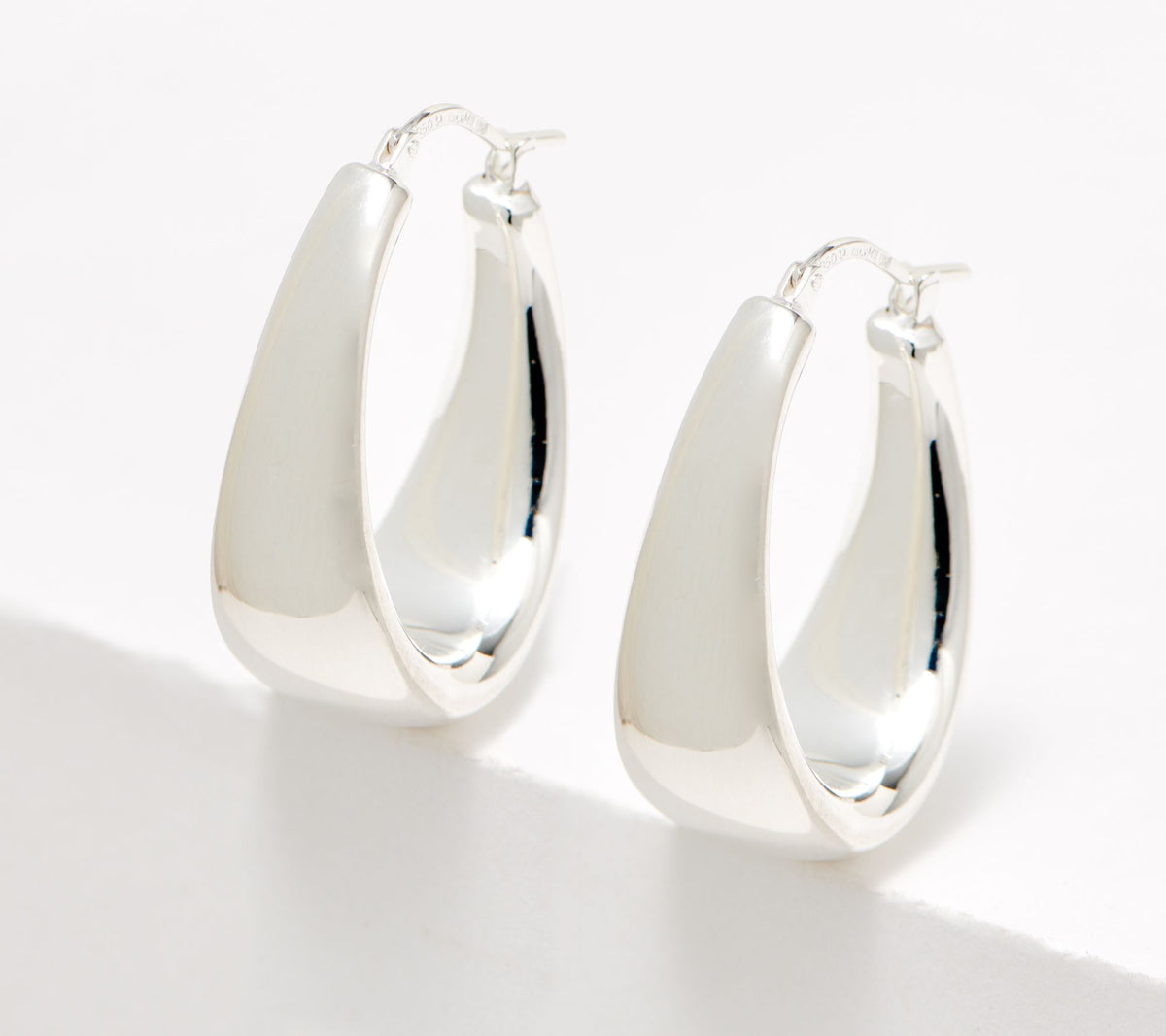 Aros alargados pulidos de plata fina 950 ultrafina de 1-1/8"