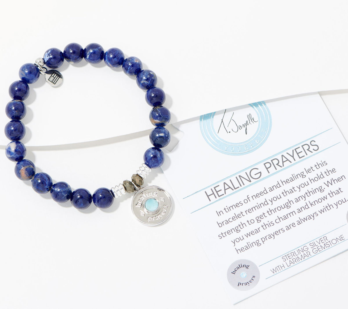 T. Jazelle Larimar Charm Gemstone Beaded Bracelet Sterling Silver, Healing Prayers, Small/Average
