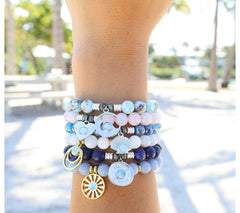 T. Jazelle Larimar Charm Gemstone Beaded Bracelet Sterling Silver, Healing Prayers, Small/Average