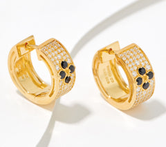 Diamonique x Kathy Levine Gold-Clad Sterling Silver Go-To Pave Huggie Hoop Earrings