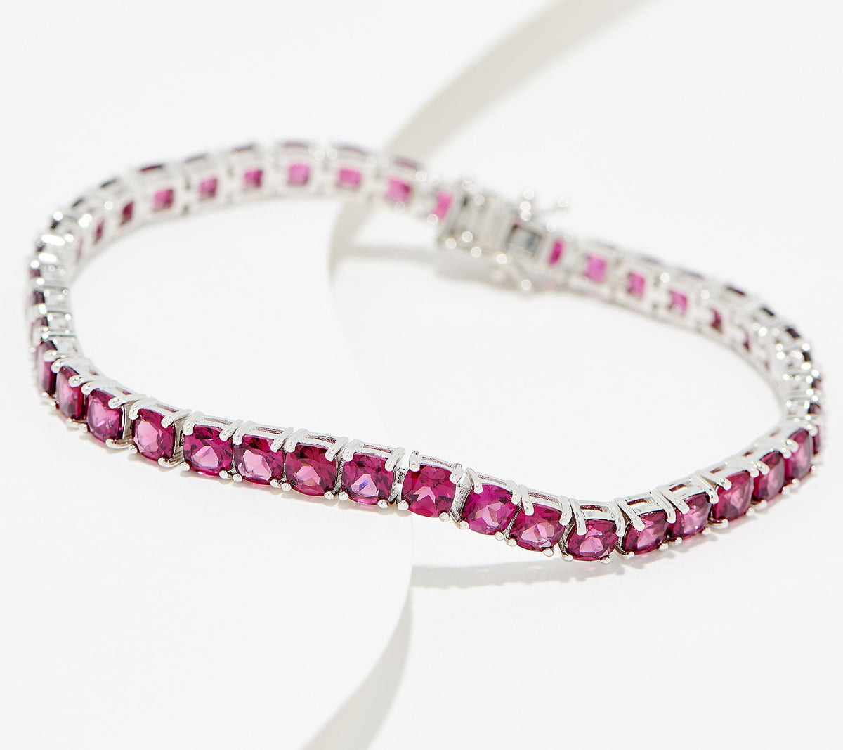 Affinity Gems Cushion Cut Rhodolite Gemstone Tennis Bracelet, Sterling Silver 7-1/4"