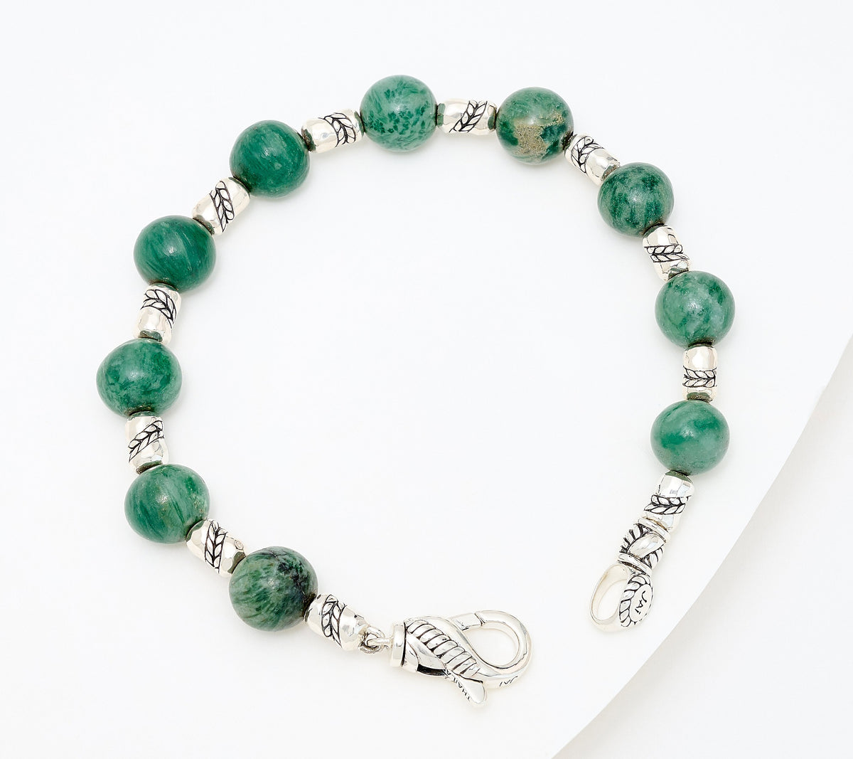 JAI Sterling Silver Gemstone Bead Bracelet, Green Chalcedony 8" Fit