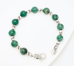 JAI Sterling Silver Gemstone Bead Bracelet, Green Chalcedony 8" Fit
