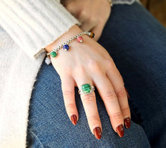 JAI Sterling Silver 3.7mm Box Chain Mixed Gemstone Bead Bracelet, 7-1/4"