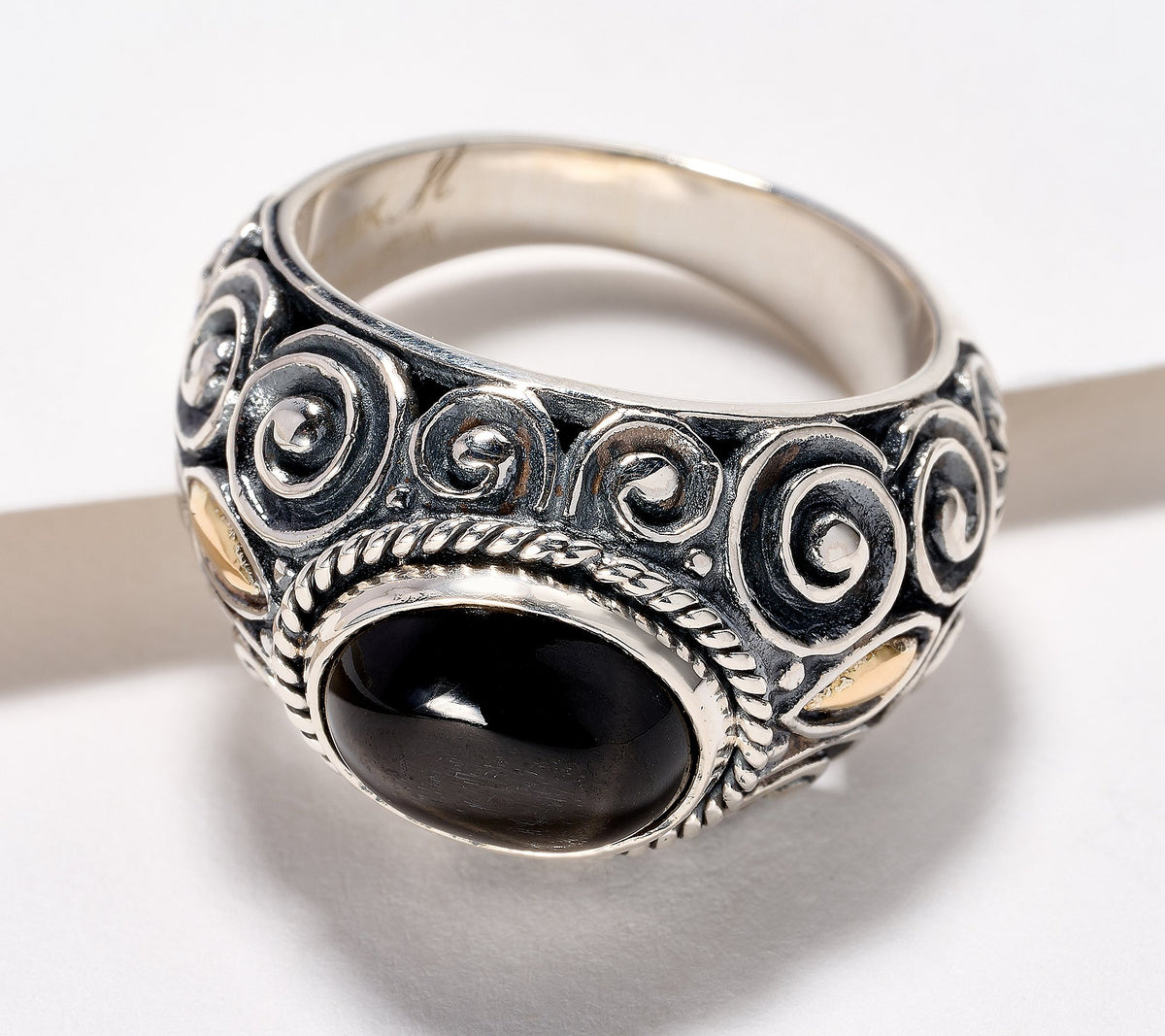 Artisan Crafted Sterling & 18K Black Star Diopside Ring, Size 7