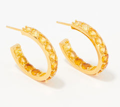 Diamonique Clear_or Ombre Round Huggie Hoop Earrings, 18K gold-plated Sterling Silver