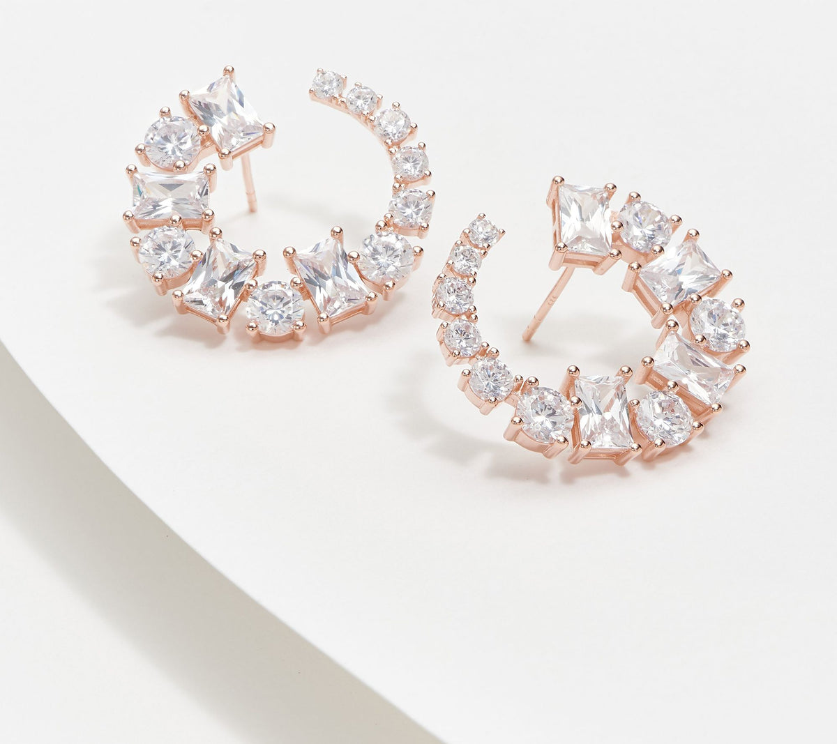 Diamonique Mixed Cut Wrap Around Earrings  Rose Gold Clad Sterling Silver