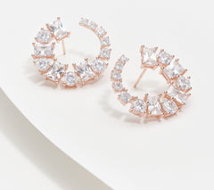 Diamonique Mixed Cut Wrap Around Earrings  Rose Gold Clad Sterling Silver