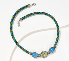 Collar de cuero trenzado de tres piedras en tonos azules del oeste americano, 50 cm