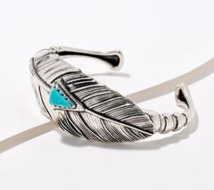 Fritz Casuse Sterling Silver Turquoise Prayer Feather Cuff, 7-1/4"