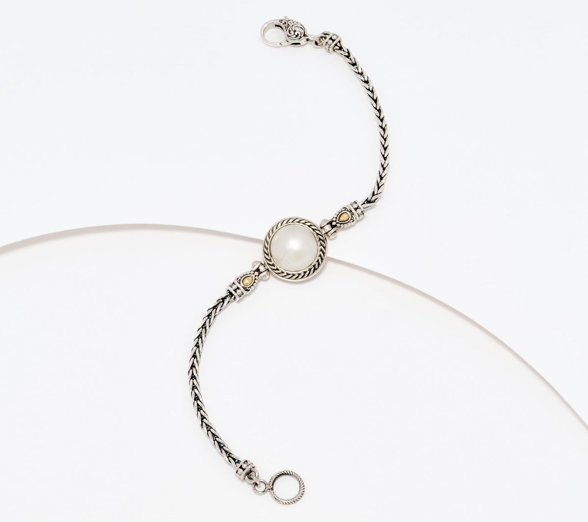 Artisan Crafted Sterling Silver & 18K  White Cultured Mabe Pearl Bracelet, 7-1/4"