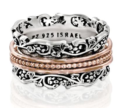 Or Paz Sterling Silver Roseclad Floral Lace Spinner Band Ring, Size 8