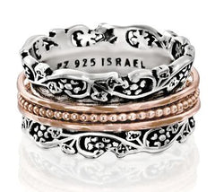 Or Paz Sterling Silver Roseclad Floral Lace Spinner Band Ring, Size 8