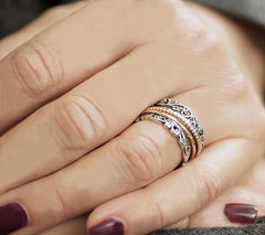 Or Paz Sterling Silver Roseclad Floral Lace Spinner Band Ring, Size 8