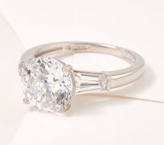 Diamonique 100 Facet Round Center "The Amy" Ring, Platinum Clad Size 6