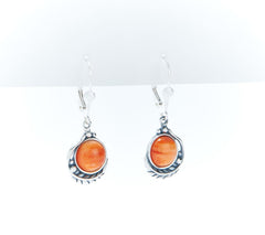 American West Sterling Orange Spiny Leaf Earrings, 1-1/4"