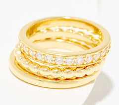 Diamonique Everyday Basics Stacker Ring Set, 14KY GoldClad Sterling Silver Size 6