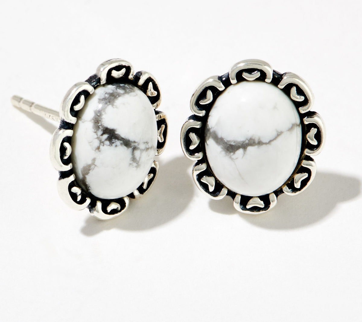 American West Sterling Silver Howlite Scallop Stud Earrings, 1/2"