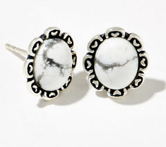 American West Sterling Silver Howlite Scallop Stud Earrings, 1/2"