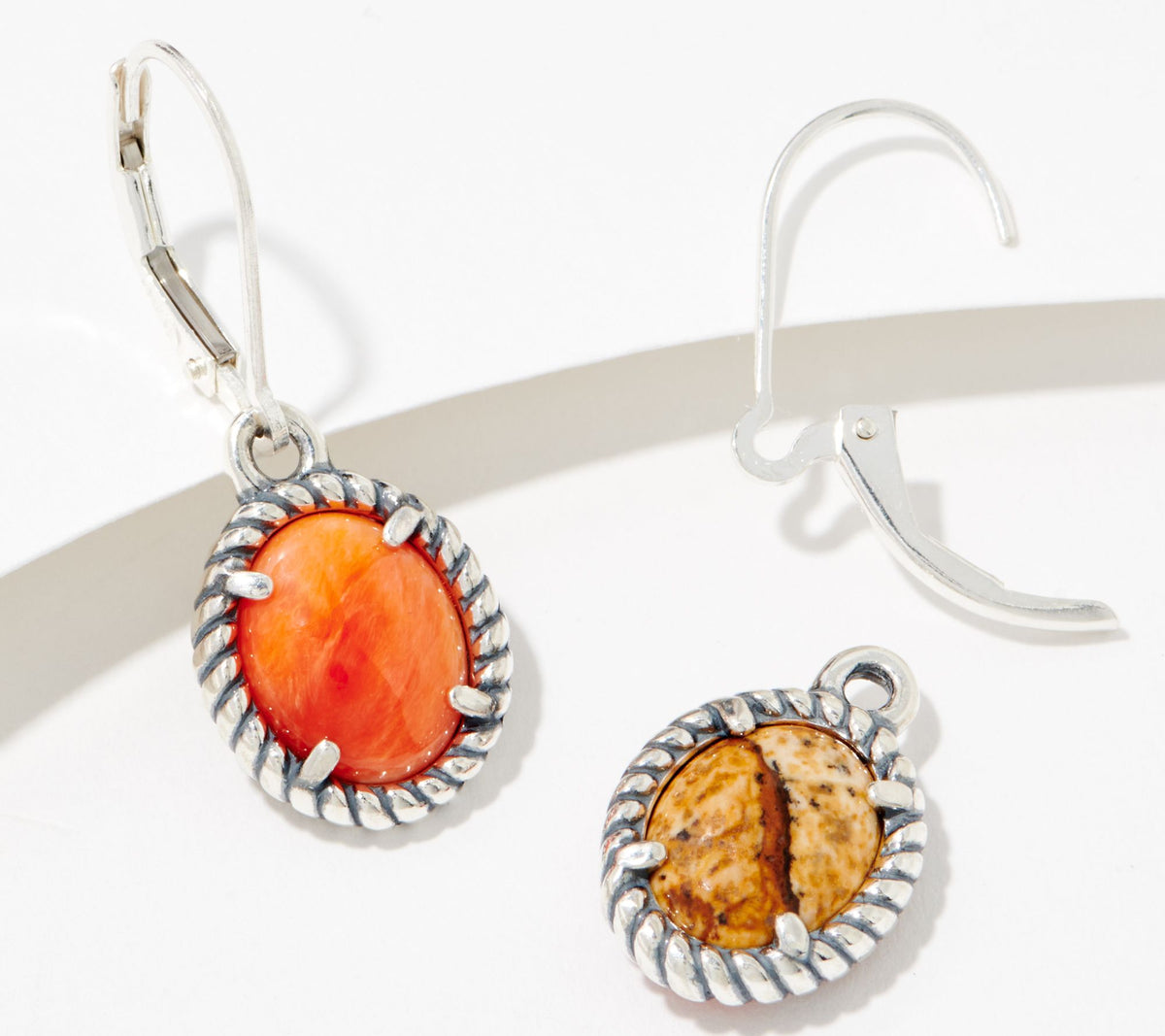 American West Sterling Silver Reversible Spiny/Jasper Earrings, 1-1/8"